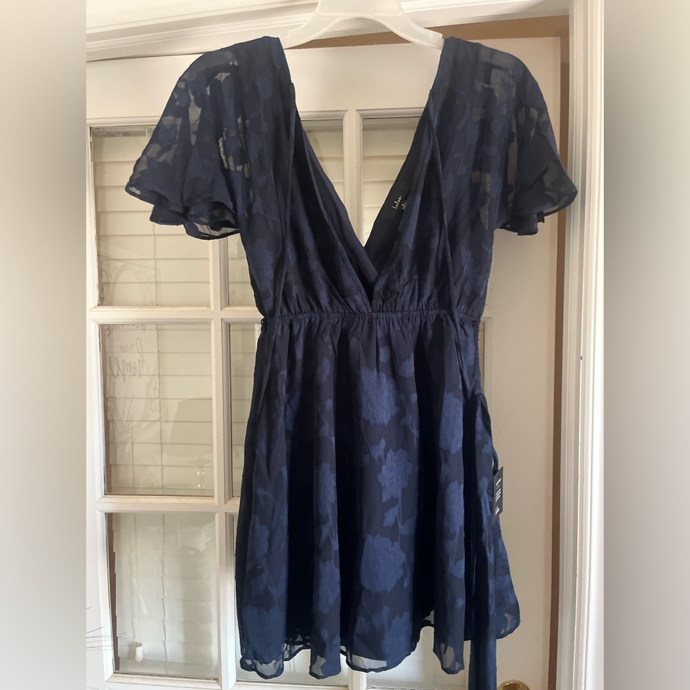 Lulu's Navy Floral V-Neck Mini Dress